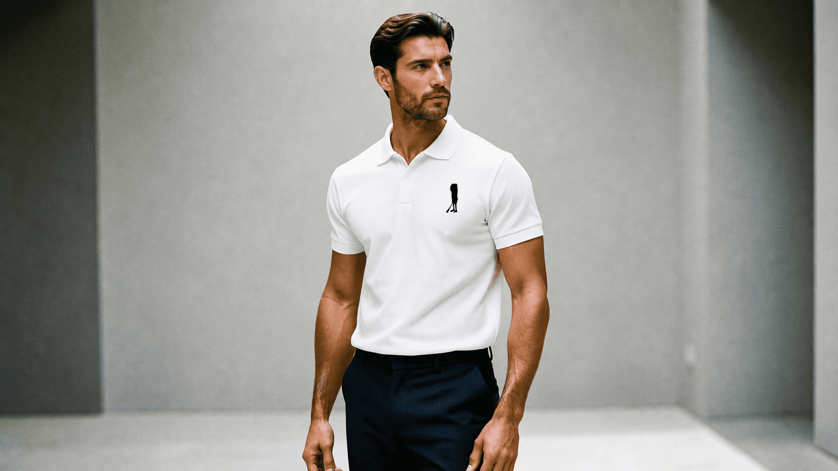 Model wearing the Triple T-Shirts flagship polo
